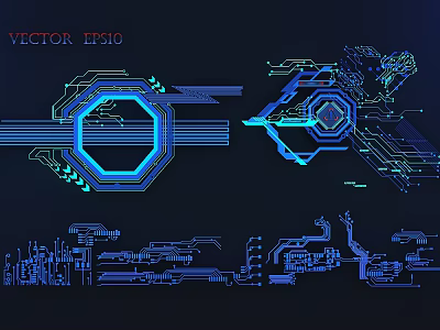 Tech Inspired Futuristic Partition with Blue Geometric Vector Lines and Digital Design Elements 3d model