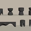Modern Wooden Decorative Objects With Various Shapes On Shelf 3d model