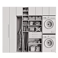 Practical Bathroom Cabinet Storage With Wooden Design Washing Machine Dryer Baskets Towels And Cleaning Supplies