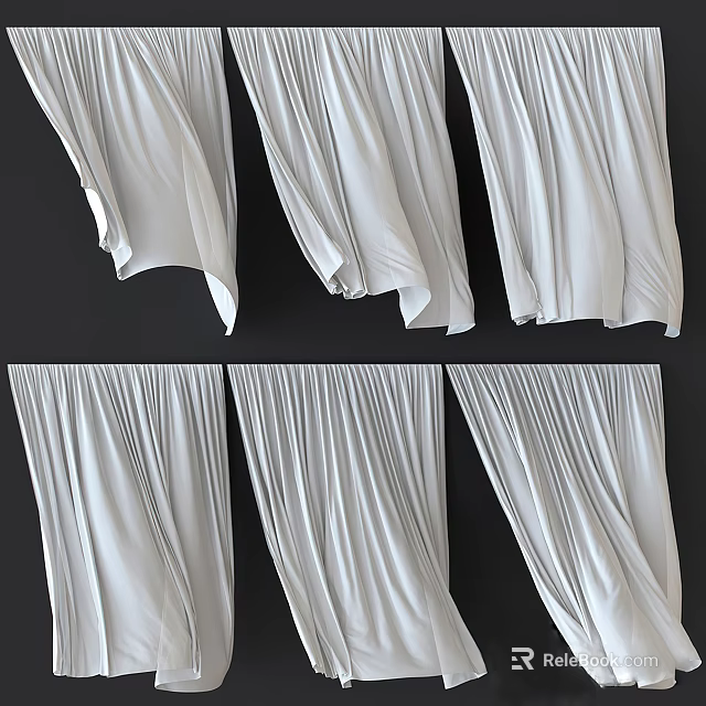 Elegant White Curtains With Soft Pleated Design For Modern Home Decoration 3d model