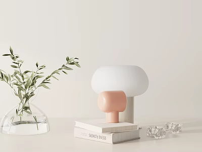 Stylish Decorative Ornament Set With Glass Vase Green Leaves Pink Lamp Books And Crystal Ornaments 3d model