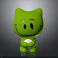 Green Cartoon Cat Character With Smiling Face Holding White Object Creature