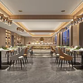 Modern Restaurant Interior Design With Spacious Dining Area Large Windows Tables Chairs And Buffet Counter