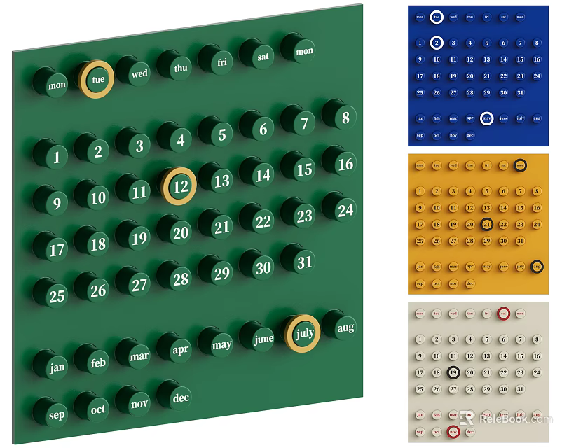 Colorful Digital Button Panels With Numbers Letters And Multiple Designs 3d model