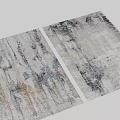 Square Rug with Gray White Base and Black Gold Blue Abstract Brushstroke Patterns Modern Design 3d model