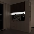 Modern Sideboard Cabinet with Dark Brown Upper Cabinets White Drawers Marble Countertop and Coffee Machine