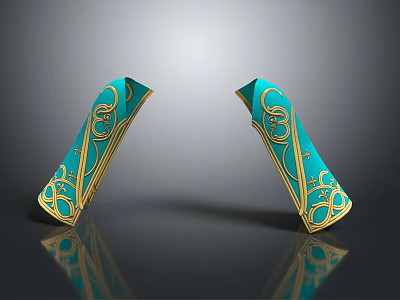 Turquoise Decorative Objects With Intricate Gold Patterns And Symmetrical Design 3d model