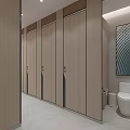 Modern Public Toilet Interior With Marble Sink Counter Double Mirrors And Gender Signs