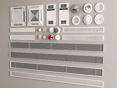 Modern Air Conditioner Vents With Multiple Grille Designs Including Rectangular Circular And Slotted Styles 3d model