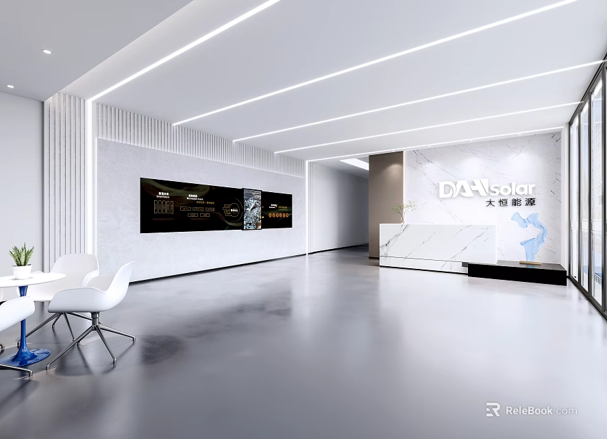 Modern Service Hall Interior With Sleek Floors And Reception 3d model