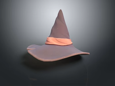 Purple Witch Hat With Pointed Top Wide Brim And Pink Ribbon Band Design 3d model