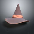 Purple Witch Hat With Pointed Top Wide Brim And Pink Ribbon Band Design