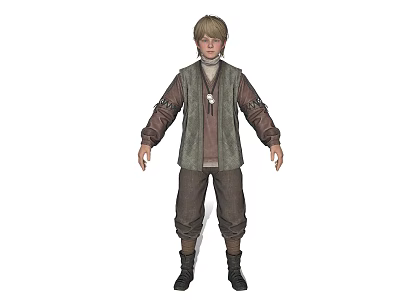 Game Movie Character with Short Blonde Hair Wearing Gray Vest Brown Pants and Black Boots 3d model