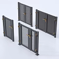 Gray Gates With Various Designs Including Louvered And Solid Panel Styles And Golden Handles