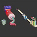 Red Toothpaste Tube With Squeezed Paste White Blue Toothbrush And Open Cap 3d model