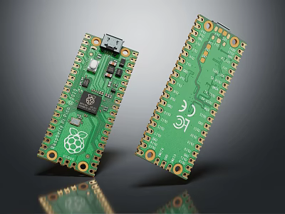 Raspberry Pi Development Boards Featuring Green Circuit Electronic Components And Pins 3d model