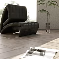 Modern Bedroom With Textured Wall Behind Bed Black Furniture White Bedding And Small Plant