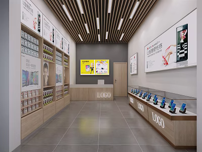 Modern Digital Store Interior With Neatly Arranged Shelves Display Counters And Electronic Products 3d model