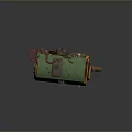Old Green And Yellow Rusty Train Tank With Metal Brackets And Wheels