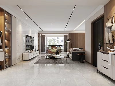 Modern Open Concept Living and Dining Room Interior With Sofa TV Coffee Table And Large Window 3d model