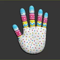 Vibrant Palm Shaped Decor With White Body Colorful Sprinkles Striped Fingers And Blue Base