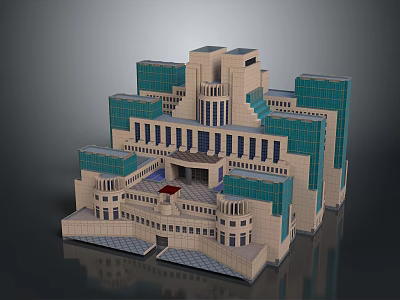 Grand Multi Level Building With Modern Classical Blend Light Colored Structure And Blue Glass Windows 3d model