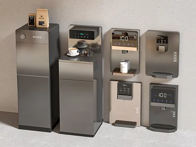 Different Styles of Home Water Dispensers Standing and Wall Mounted with Control Panel 3d model