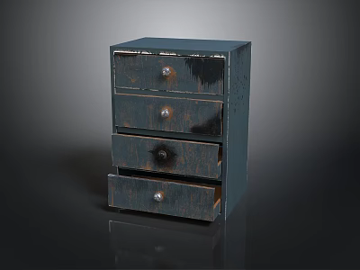 Vintage Dark Wooden Chest Of Drawers With Four Drawers And Metal Knobs 3d model