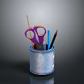 Practical Everyday Stationery Organizer Metal Can With Scissors Pencil And Ruler