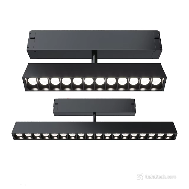 Black Linear Downlight Spotlights With Multiple Bulbs Modern Design For Indoor Lighting 3d model 