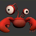 Cartoon Red Crab With Big Eyes Red Claws And Legs On Dark Background With Reflection