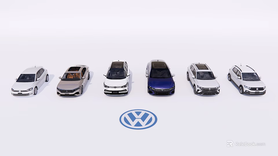 Volkswagen Car Lineup With Various Models In Different Colors Arranged In Row 3d model 
