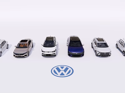 Volkswagen Car Lineup With Various Models In Different Colors Arranged In Row 3d model