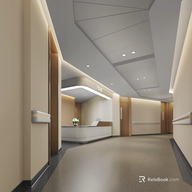 Modern Hospital Outpatient Clinic Interior With Reception Corridor And Handrails 3d model 