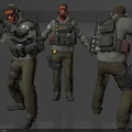 Tactical Man Character Wearing Gear Headphones And Equipment From Different Angles