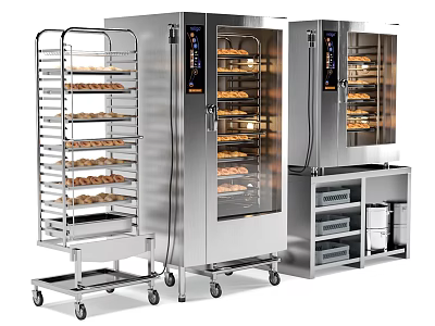 Stainless Steel Commercial Kitchen Oven With Glass Door Baking Cart And Multiple Racks 3d model
