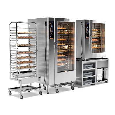 Stainless Steel Commercial Kitchen Oven With Glass Door Baking Cart And Multiple Racks 3d model
