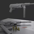 Detailed Submachine Guns With Bullets Display On Metal Table Surface Design View 3d model