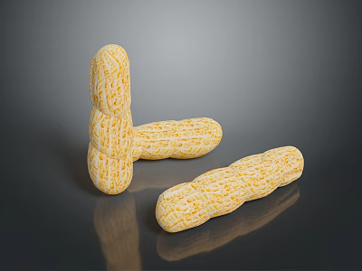 Three Roasted Peanuts With Crunchy Texture And Golden Color On Dark Surface 3d model