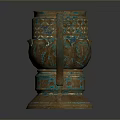 Decorative Mug With Diamond Pattern Curved Handle And Verdigris Gold Color