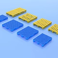 Blue and Yellow Industrial Plastic Pallets in Various Styles for Material Handling