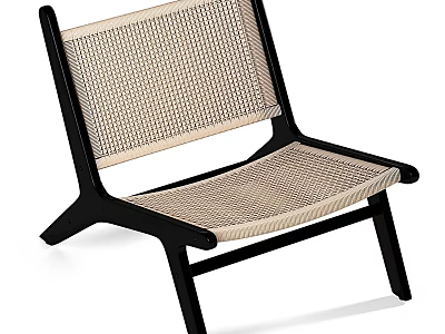 Stylish Modern Leisure Chair Featuring Black Wooden Frame And Beige Woven Seat 3d model