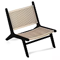 Stylish Modern Leisure Chair Featuring Black Wooden Frame And Beige Woven Seat