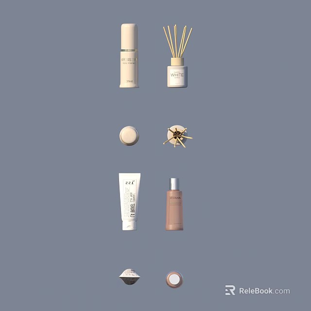Minimalist Perfume Cosmetics Collection With Diffuser Cream Jar Lotion Tube And Spray Bottle 3d model 