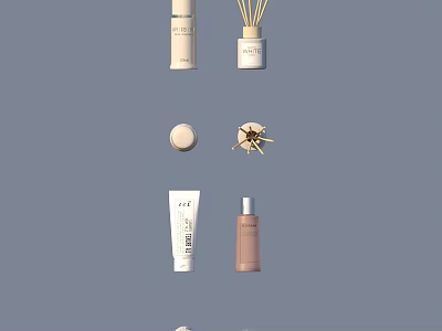 Minimalist Perfume Cosmetics Collection With Diffuser Cream Jar Lotion Tube And Spray Bottle 3d model