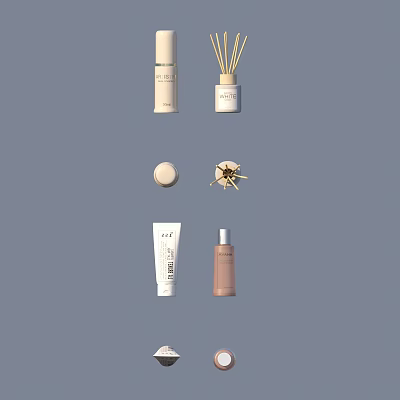 Minimalist Perfume Cosmetics Collection With Diffuser Cream Jar Lotion Tube And Spray Bottle 3d model