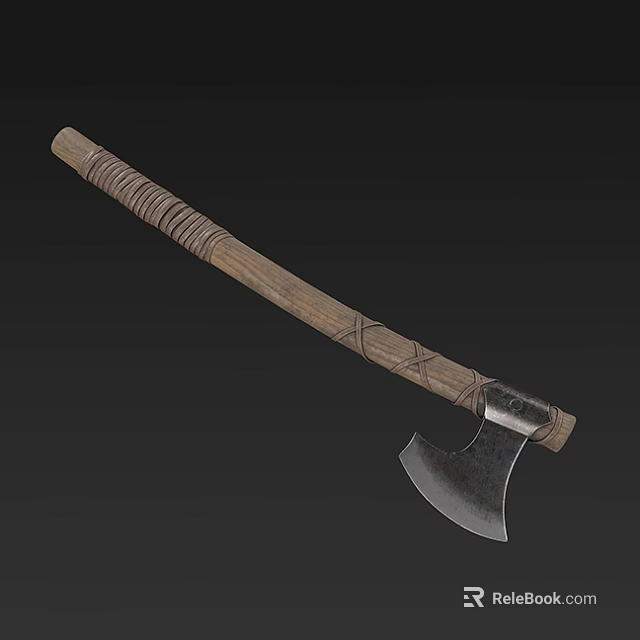 Traditional Axe Weapon With Carved Wooden Handle And Sharp Metal Blade 3d model 