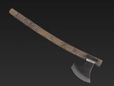 Traditional Axe Weapon With Carved Wooden Handle And Sharp Metal Blade 3d model