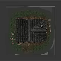 Rustic Wooden Cottage Featuring Tiled Roof Chimney Grass Surroundings Rabbit On Porch Steps