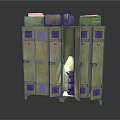 Green Metal Lockers With Multiple Doors Open Compartment And Items On Top